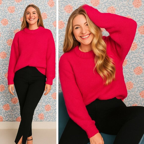 Something Navy Sweaters - NWT Something Navy Miranda Roll-Neck Wool Mohair Blend Sweater Fuchsia Size M